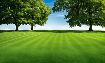 Wall Mural - wide lawn trimmed with precision under a blue sunny sky