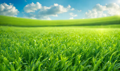 Wall Mural - wide lawn trimmed with precision under a blue sunny sky
