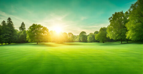 Wall Mural - wide lawn trimmed with precision under a blue sunny sky