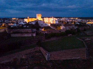 Wall Mural - Night aerial view of medieval castle of Estremoz in Portuguese civil parish of Santa Maria de Devassa