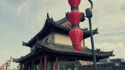 Wall Mural - Xian city urban view with Yongning Gate city wall