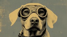 Close-up Portrait Of A Dog Wearing Glasses In Retro Photography Style. Funny Pet. Illustration For Cover, Card, Postcard, Interior Design, Banner, Poster, Brochure Or Presentation.
