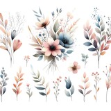 Fototapeta Młodzieżowe - Small Flowers in a Botanical Watercolor Series