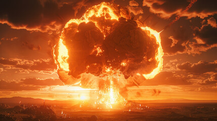 Wall Mural - Thermonuclear bomb strike, aerial view, doomsday concept