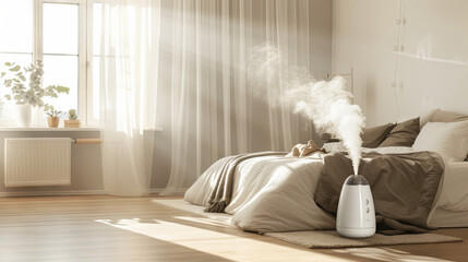 Home health concept with air humidifier and house plants