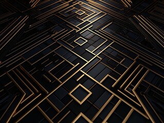 Dark black mosaic background with golden lines Art Deco luxury style texture