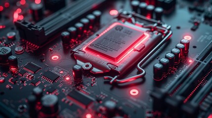 a close up of a computer processor on a motherboard