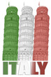 Leaning tower of Pisa in Italy landmark illustration design in the colors of the Italian flag isolated on transparent background 