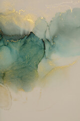 Wall Mural - art abstract watercolor and alcohol ink flow painting blot. blue, green, beige color with gold glitt