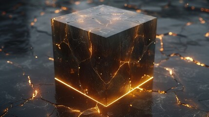 Glowing Cube in the Dark. Generative AI.