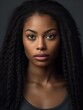 © Tamazina - Black woman with long hair posing for a photo.