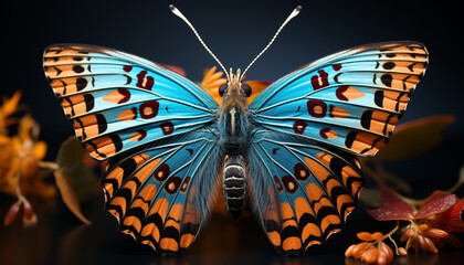 Wall Mural - Vibrant butterfly in nature showcases elegance and beauty in symmetry generated by AI