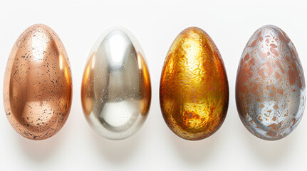 Colorful Easter eggs made of non-ferrous metals on a light background,Generated by AI