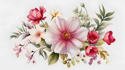 Wall Mural - Beautiful watercolor floral bouquet on white background