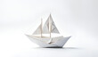 Papierschiff Segelboot in geometrischen Formen, wie 3D Papier in weiß wie Origami Falttechnik Symbol Wappen Logo Vorlage Freizeit, hobby, freiheit, wind segeln Törn Segel setzen Zweimaster 