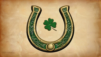 Lucky horseshoe with 4 leaf cloveron St Patrick's day lucky charm banner saint patrick's day banner