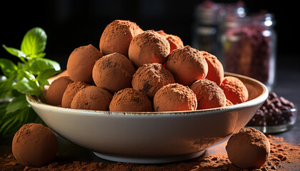 Wall Mural - Chocolate truffle, gourmet indulgence, homemade dark sphere, organic cocoa powder generated by AI