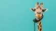 Business giraffe talking over the phone over a blue background, concept --ar 16:9 --v 6 Job ID: db6521f5-77b6-4dcb-88d1-91537ebc9021