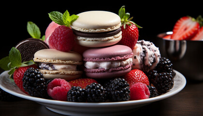 Canvas Print - Freshness and sweetness on a plate, a berry gourmet indulgence generated by AI