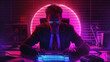 Neon Synthwave Businessman: Retro Futuristic Computer-Generated 1980s Corporate Art