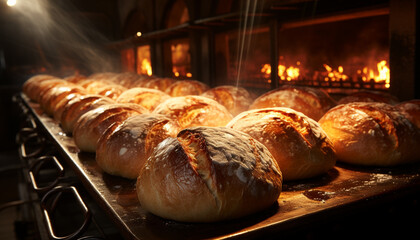 Canvas Print - Freshly baked bread, a delicious and healthy homemade gourmet meal generated by AI