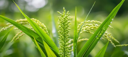 Poster - Tranquil summer day abstract background of a vibrant green farm plantation landscape