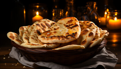 Sticker - Freshly baked bread on a wooden table, a delicious homemade snack generated by AI