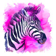Pink zebra watercolor paint