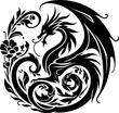 © Cici - dragon silhouette flowers ornament decoration, floral vector design