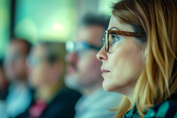 Wall Mural - business meeting portrait of a woman with glasses and talking