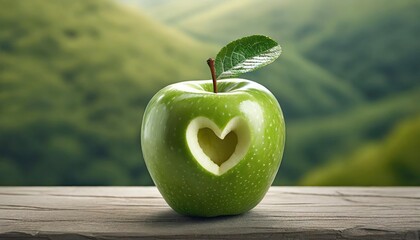 Wall Mural - green apple on a wooden table