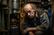 © juliars - Hardworking Plumber old man pipes basement. Work repair. Generate Ai