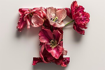 Wall Mural - 3d modern style tulip flower letter  t  isolated on white background for design and decoration