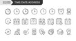 © Fatemeh - Time, Date and Address concept editable stroke outline icons set isolated on white background. Flat vector illustration. Pixel perfect.