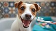 dog smiling with toothbrush --ar 16:9 --v 6 Job ID: 2a225856-d025-4b9e-89e7-d43caefe067e