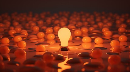 Poster - An orange light bulb surrounded by many small eggs. Generative AI.