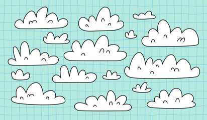 Fototapete - Cartoon Vector Clouds. Flat Comic Graphic. Abstract Cloudy Sky. Isolated Cloud Shapes