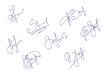 Vector Hand drawn crayon pen Fake autograph samples set. Fictitious Signatures