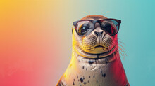A Characterful Seal Wearing Dark Glasses Basking In Summer Vibes Set Against A Colorful Studio Backdrop