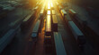 © JR-50 - A drone view captures a vast freight transport fleet trucks and trailers lined up in formation ready for dispatch against the early morning light