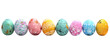 Decorated pastel color Easter eggs on a row over isolated transparent background