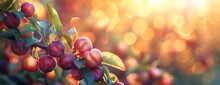 A Detailed View Of A Cluster Of Ripe Berries Hanging From A Tree Branch Against A Blurred Background.