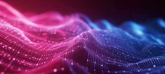 wave particles background - 3D illuminated digital wave of glowing particles. Futuristic and technology illustration, HUD modern element