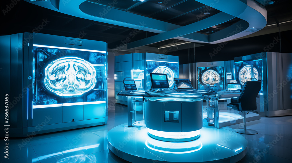 Advanced medical imaging technology in turquoise showcasing of brain ...