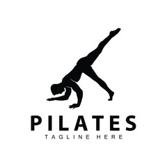 Wall Mural - Pilates logo vector body poses gymnastics exercise yoga calm down template illustration