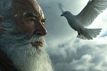 Poignant Portrait Biblical Figure Noah Stands Hopeful Anticipation, Eyes Fixed On Horizon. Patiently Waiting Improved Weather, He Yearns For Return Of Dove, Embodying Christian Faith And Resilience