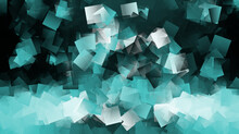 Abstract Composition Of Overlapping Geometric Shapes In Various Shades Of Turquoise, Fragmented And Multifaceted Surface Reminiscent Of Crystals Or Shattered Glass. 