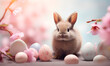 Banner Easter bunny and many Easter eggs