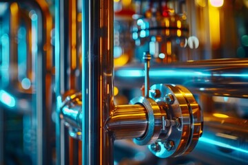 Close-up of industrial pipes and racks in a complex petroleum or chemical plant Showcasing the intricacies of industrial engineering