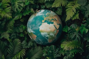 Poster - Globe surrounded by lush greenery Emphasizing the importance of environmental conservation and sustainable living